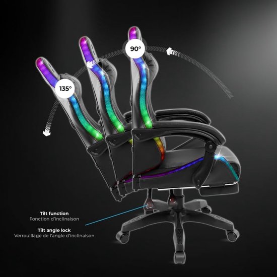 Ergonomische Gamingstoel - Comfortabele Racerstoel - Langdurig Zitten - Met RGB Verlichting - Max 100 kg - Zwart — afbeelding 3