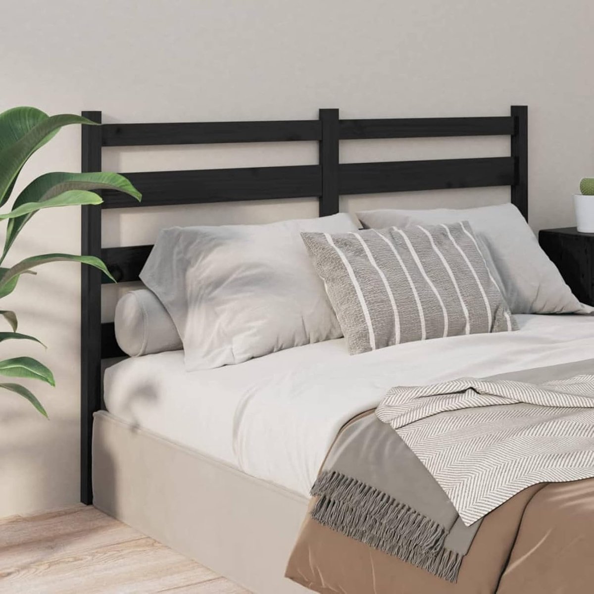Hoofdbord voor bed - Paneel hoofdeinde - Slaapkamer decoratie - Massief grenenhout - 126 x 100 cm - Zwart