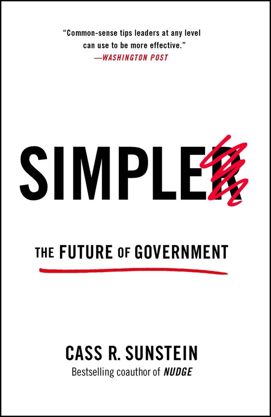 Boekomslag met de titel SIMPLER in zwarte letters, met rode strepen door de laatste twee letters. Daaronder, "THE FUTURE OF GOVERNMENT" met een rode lijn.