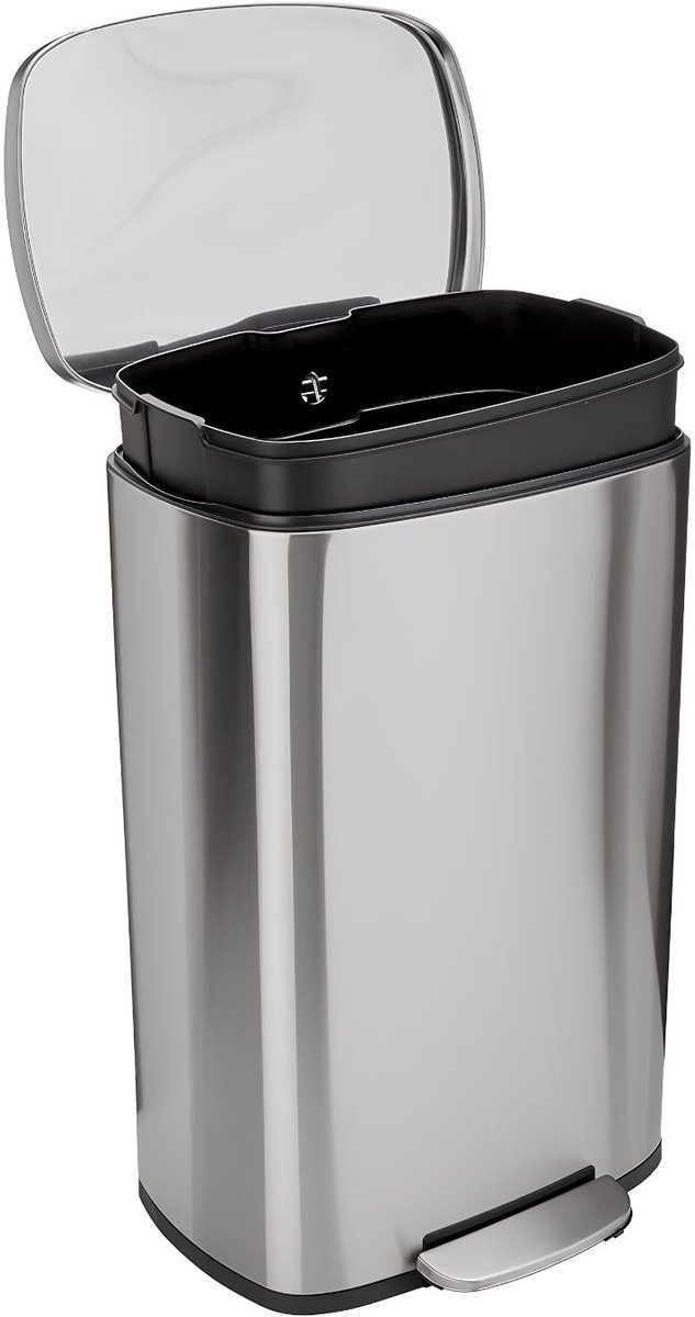 SP® Prullenbak - Prullenbak 50 Liter - Afvalbak&Prullenbakken - Zilver/Zwart - 43cm x 37cm x 66cm