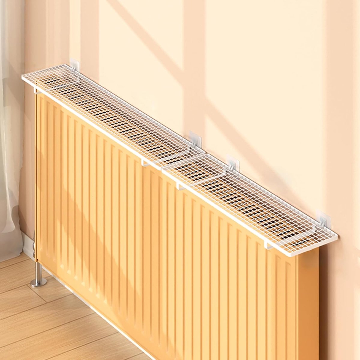 Radiatorrek - Verwarming plank - Ruimte optimalisatie - Boorvrije montage - 6" x 28" - Wit