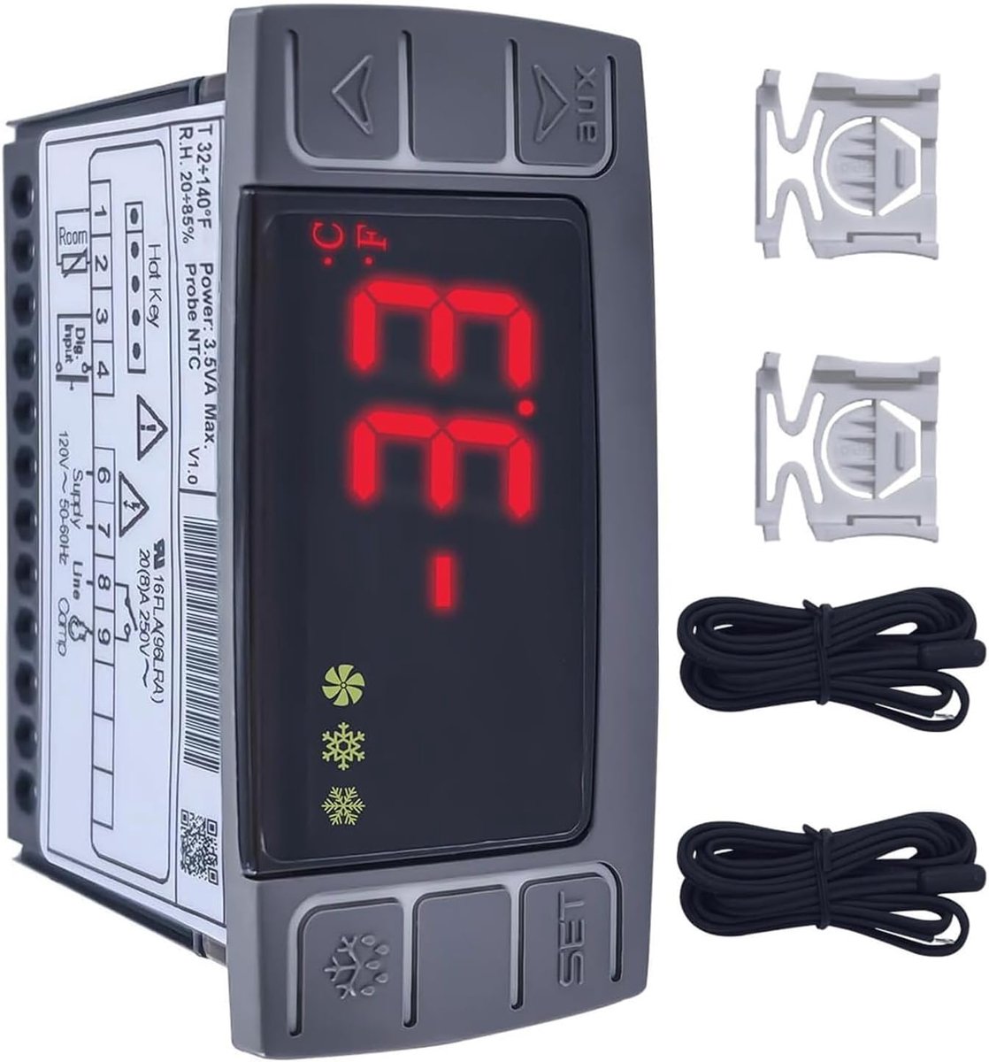 Temperatuurregelaar Koelkast - Vriezer Controller Sensor - Klimaatbeheersing - Dubbele Sensor Probes - 7.9 x 3.7cm - Multicolour