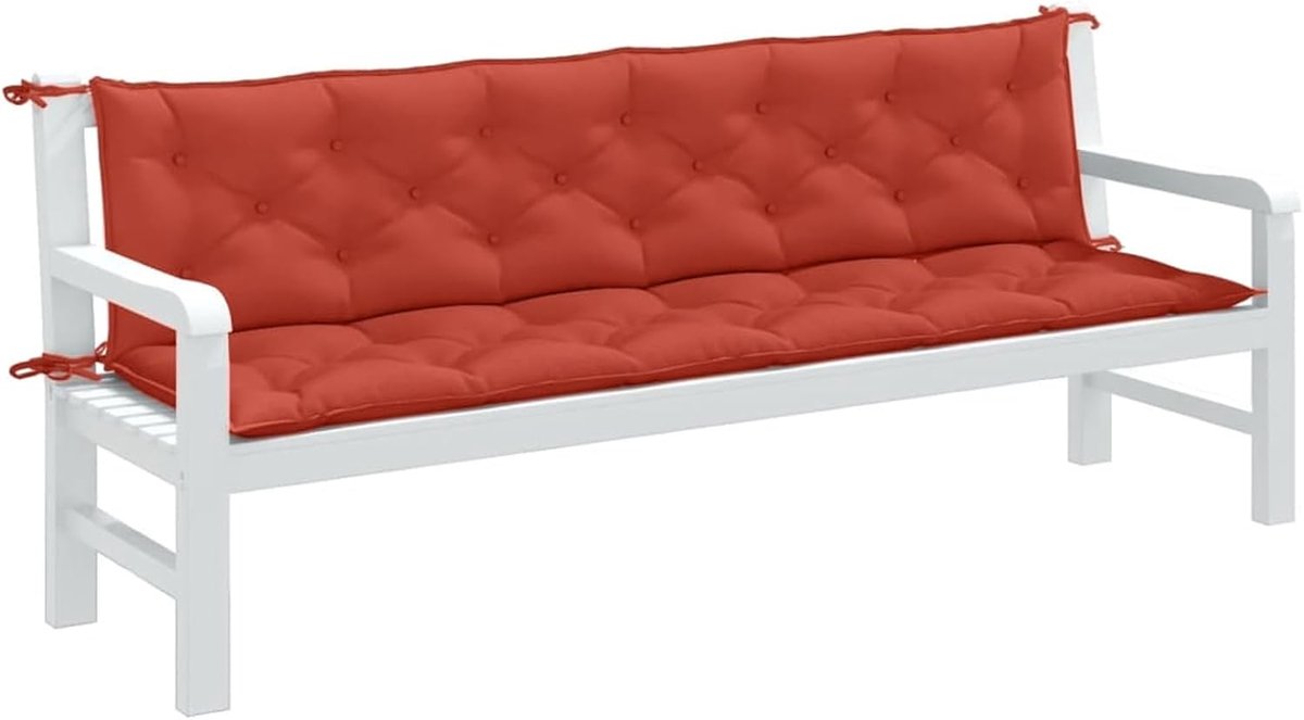 Tuinbank Kussens - Zitkussen Bank - Buiten Zitten - Duurzaam Polyester - 200x50x7 cm - Melange Rood
