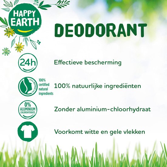 Happy Earth Deodorant Roller Lemon Sandelwood - 100% Natuurlijk - 24 uur Bescherming - 75mL
