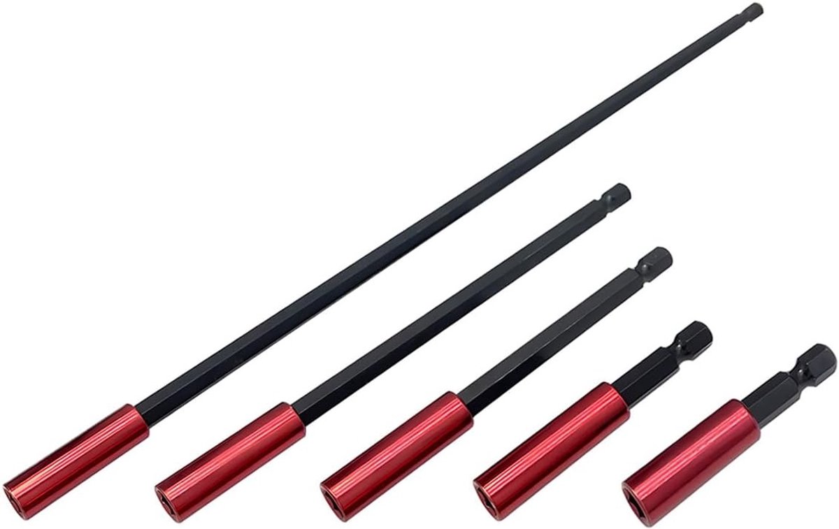 Set van 5 magnetische bithouders van 50/60/100/150/300 mm, impactbestendig, 6.35 mm hex schacht, ideaal voor klussen en gereedschap