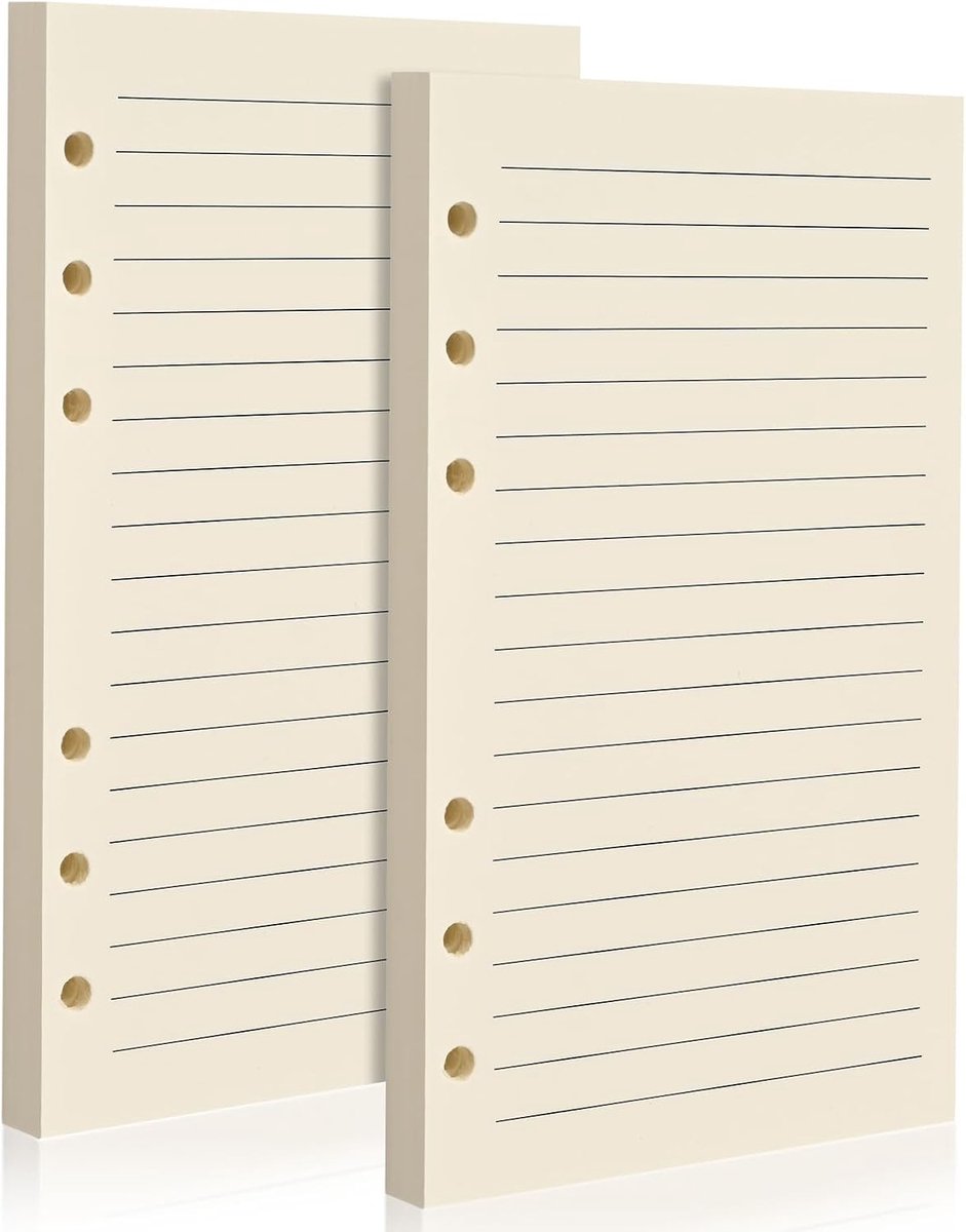Lined Loose Leaf Vullingen voor A6 6 Ring Mappen - 2 Pakketten met 80 Vel per Pakket, 100gsm Beige Papier voor Notities, Plannen en Dagboeken