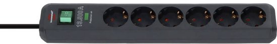 Brennenstuhl Eco-Line 6-voudige stekkerdoos met overspanningsbeveiliging (Stekkerblok met hogere contactbescherming, Schakelaar,5 m Kabel) antraciet