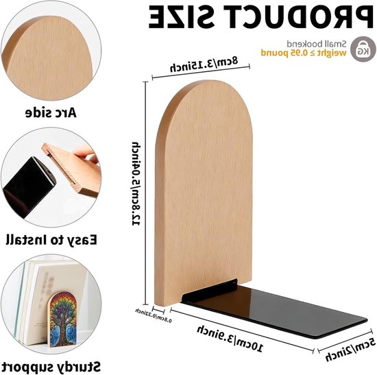 Moderne houten boekensteunen voor boekenplanken, decoratieve studieboekuiteinden, stoppers voor kantoor en bureau, 12,7 x 8 cm, 1 paar met levensboom design — afbeelding 2