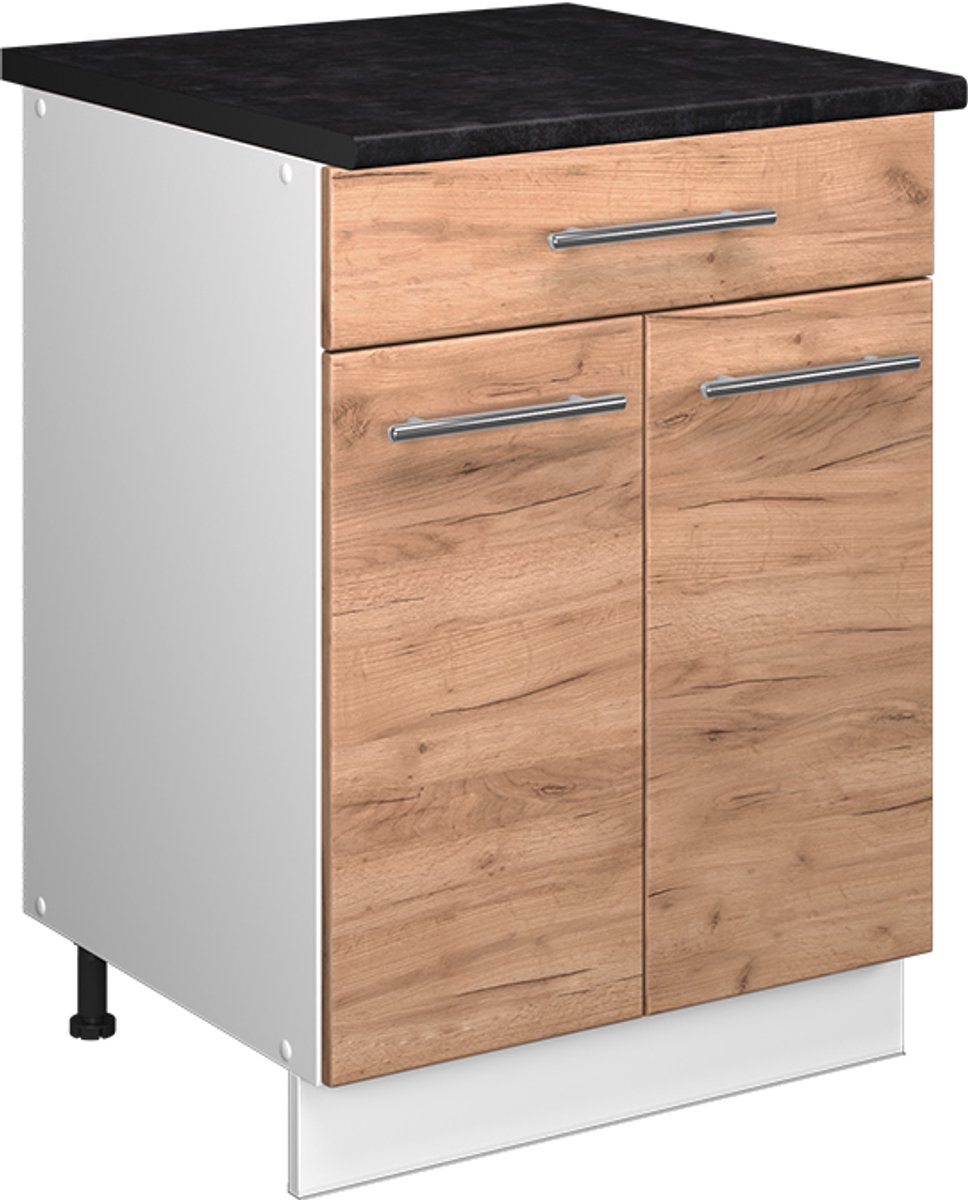 Vicco Onderkast voor spoelbak/kookplaat Fame-Line, Goudkleurig Eiken/Wit, 60 cm met lade, 