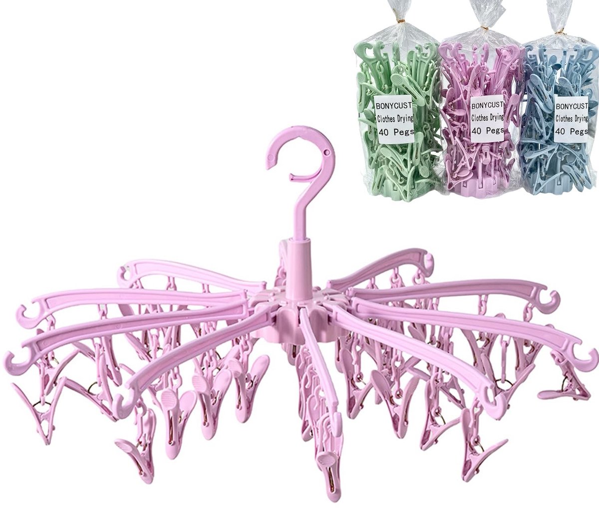 Dailygoods - 40 Peg Opvouwbare Sok Hanger - Draaibaar Droogrek voor Lingerie en Kleding