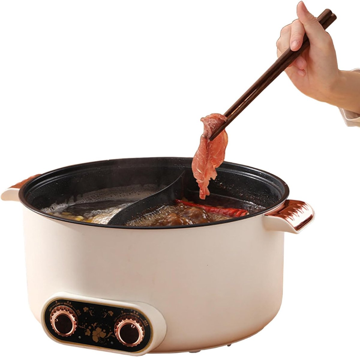 QORA® Hotpot Pan - Hot Pot Pan Chinees - Hot Pot Pan 2 Vaks - Crème - 15cm x 30cm x 15cm