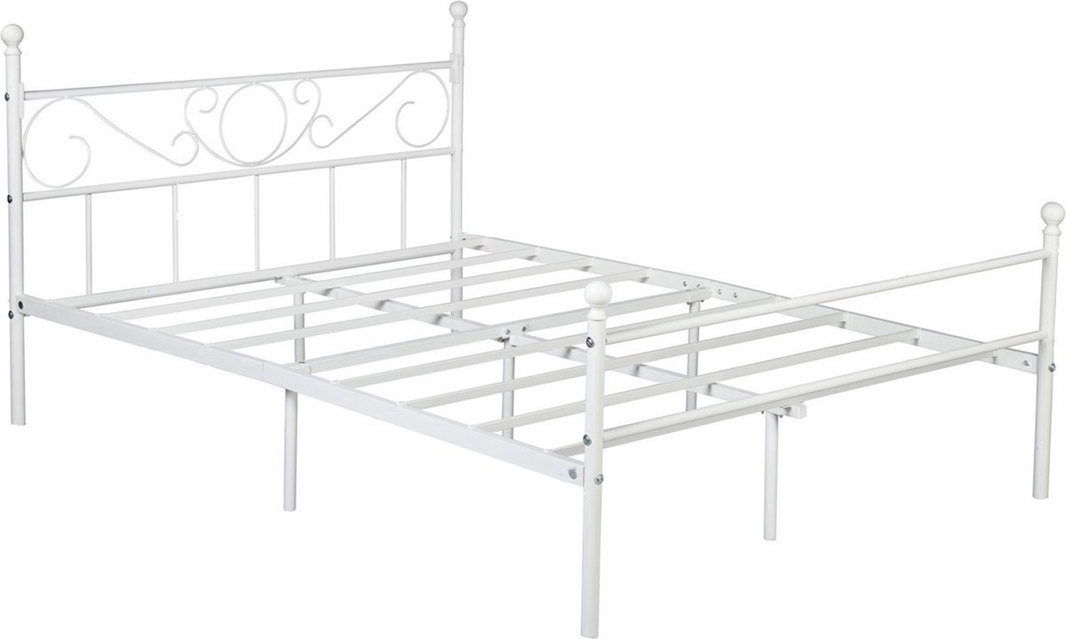 Saphly Bedframe 140x200cm Wit - Metalen, Twijfelaar en Incl. lattenbodem - Voor Dagelijks Gebruik, Thuis en Professioneel Gebruik