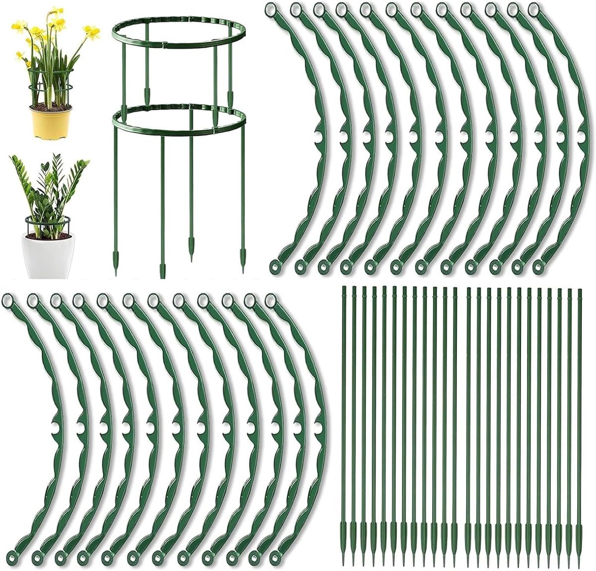 Set van 48 Halfronde Tuinplant Steunen van Plastic, 25 x 14 cm, Groen, Ideaal voor Planten en Tuinieren