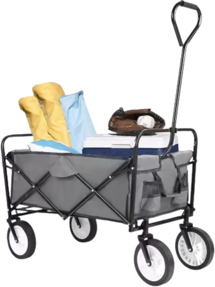 Bolderkar 115 kg Grijs - Opvouwbaar, Strandwagen en Met duwstang met Opvouwbaar tuinwagen - Voor Buitengebruik
