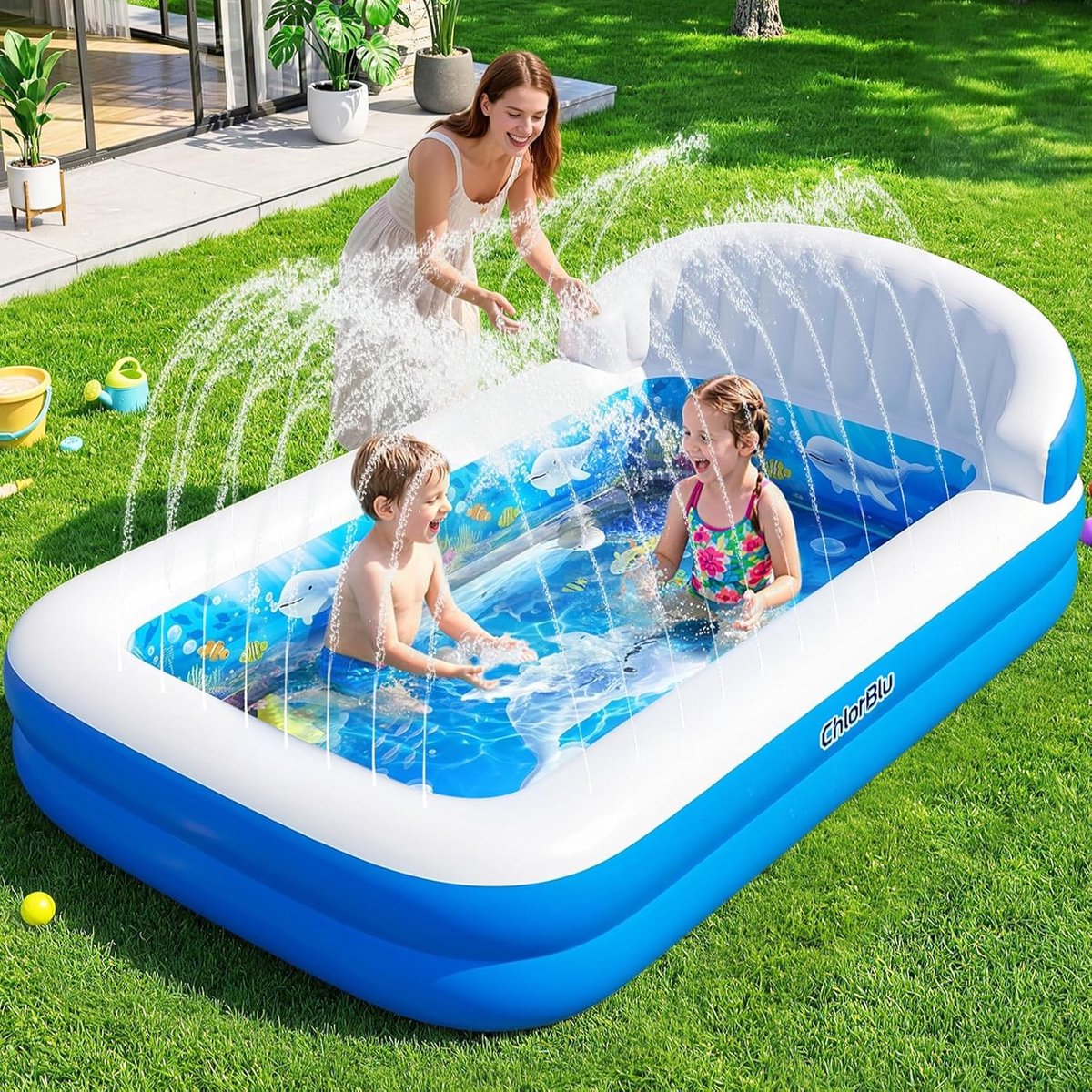 Opblaasbaar Zwembad - PVC - Ingebouwd Watersproeisysteem - Ergonomische Rugleuning - Voor Volwassenen en Kinderen