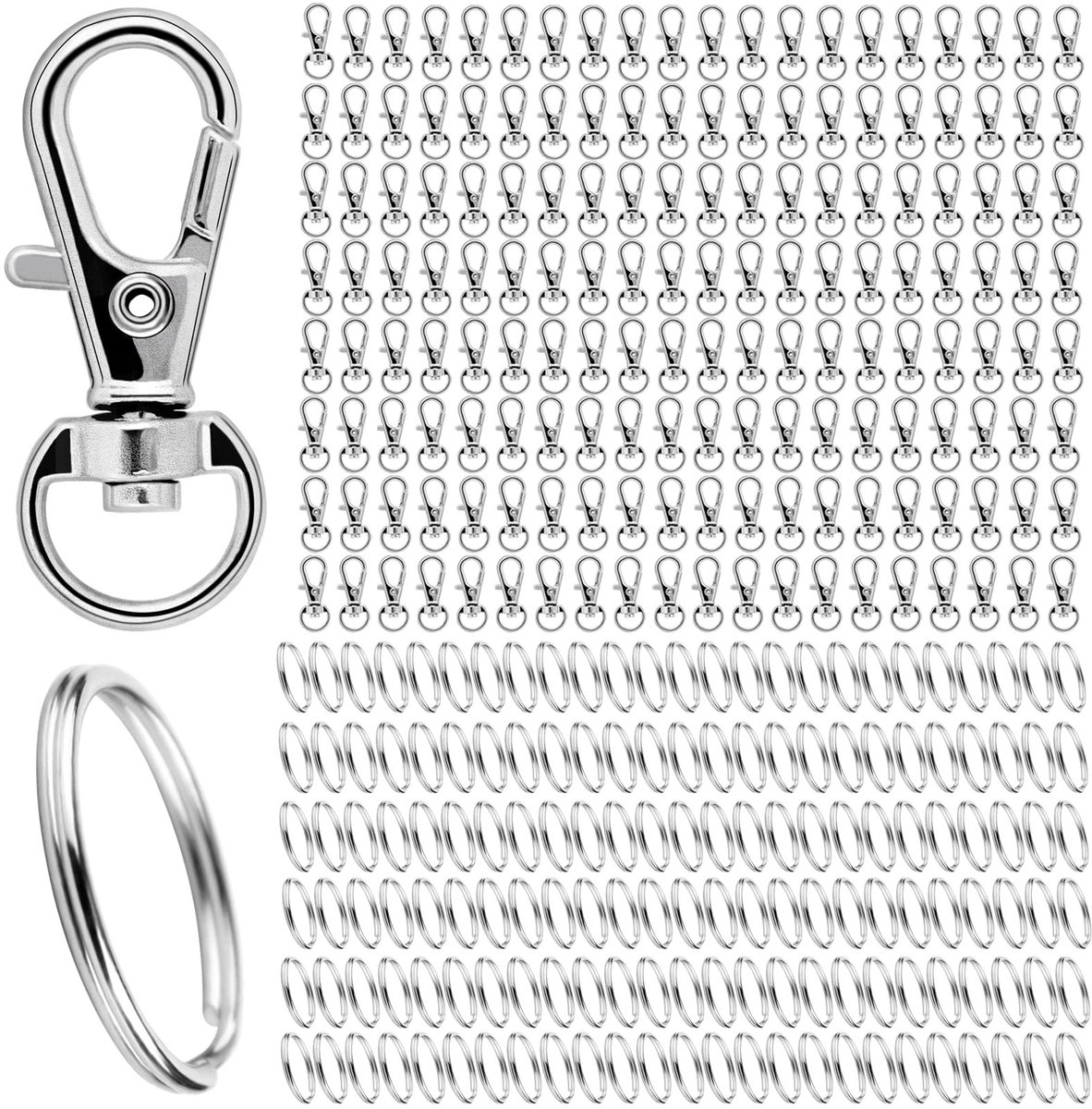 Dailygoods - Sleutelring Roestvrij Staal Klein - 320 Stuks Karabijnhaak Sleutelhanger