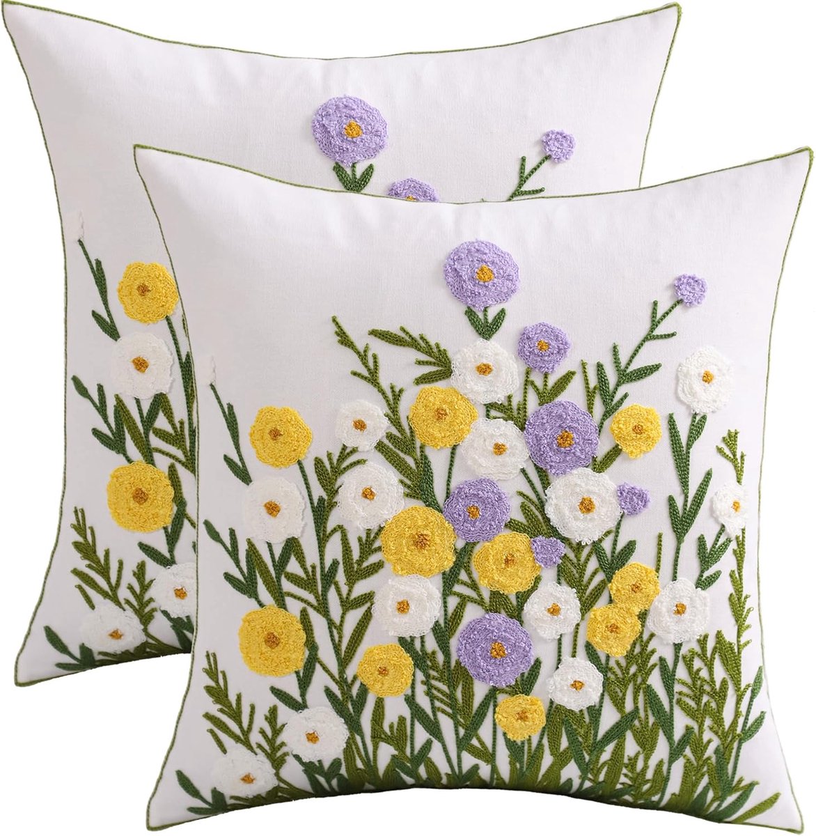 SnelShoppen - Kussenslopen 45x45 cm Gele Bloemen Voorjaar Tuin Katoen Borduurwerk Kussen Modern Decoratieve Hoofdkussens voor Bank Slaapkamer Boerderi