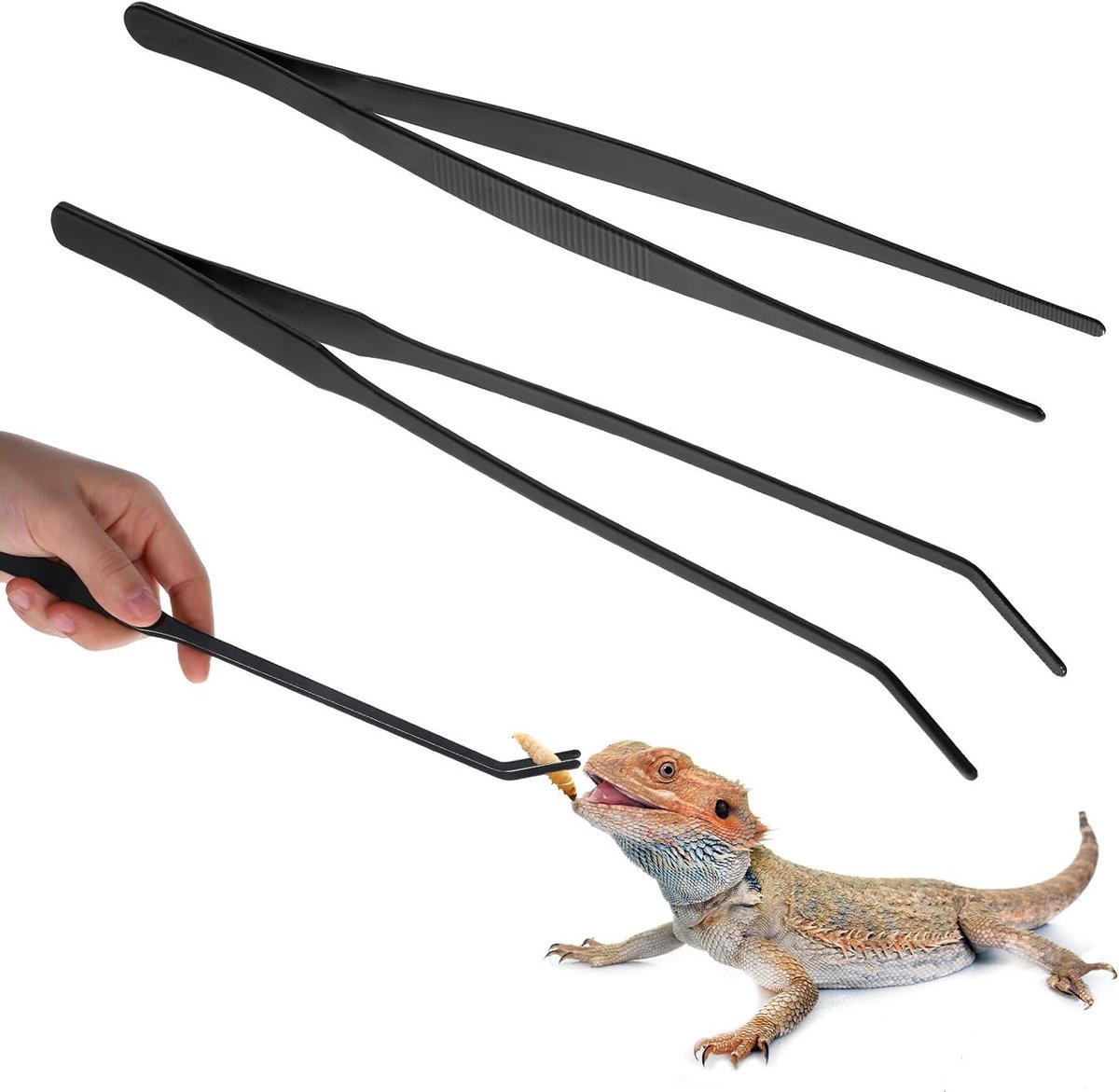 Set van 2 Aquariumpincetten, 25 cm rechte pincet en 27 cm gebogen pincet, ideaal voor reptielenvoeding, roestvrijstalen pincetten en bescherming van vingers, perfect voor waterplanten en aquariums.