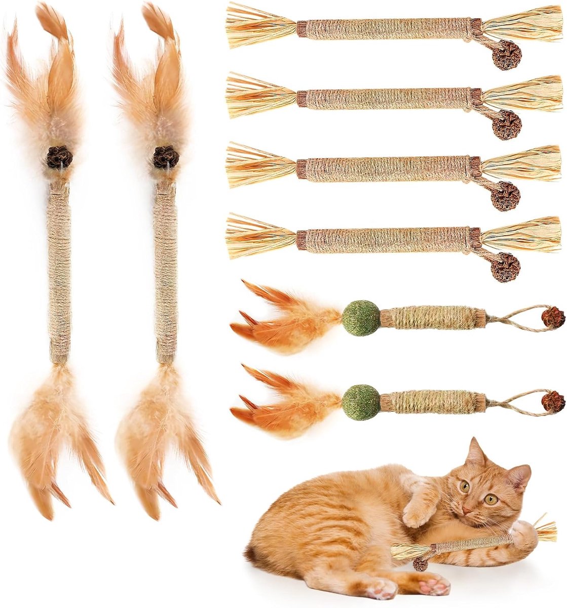 Thijox - 8 Stuks Kattenkruidstokjes voor Katten, Natuurlijk Kauwspeelgoed voor Tandverzorging, Tandreiniging en Gelukkige Katten, 100% Natuurlijke Ing