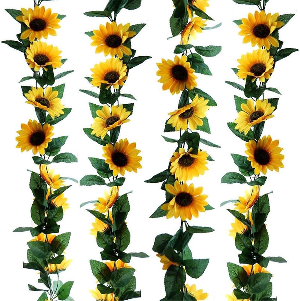 SnelShoppen - Kunstmatige Zonnebloem Slinger 4 Stuks, 2.3 M Geel, Kunststof, Decoratie voor Tuin, Feest, Bruiloft, Wanddecoratie
