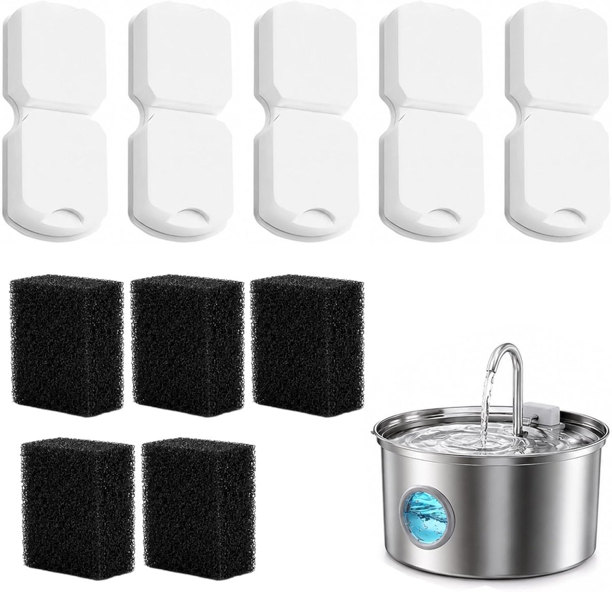SnelShoppen - Katendrinkfontein vervangfilter set 10 stuks, actieve koolfilters en schuimfilters, meerlaagse filterinzetten voor huisdieren, ideaal vo