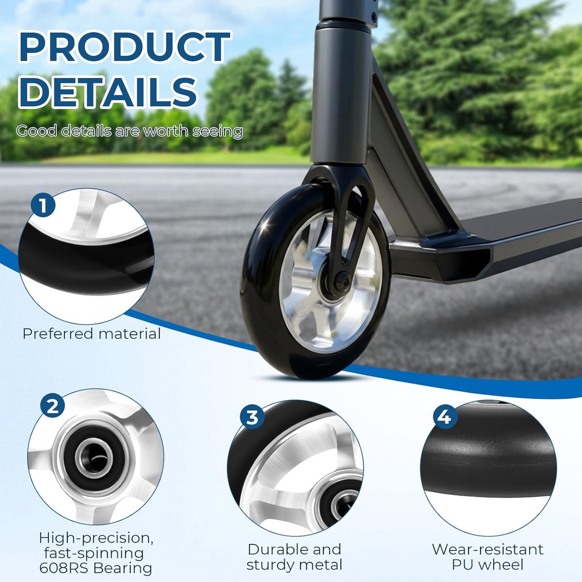 SnelShoppen - Stunt Scooter Wielen Set van 2 - 100 x 24 mm Vervangwielen voor Stunt Scooter - Zilver-Zwart - Geschikt voor Skateboards, Elektrische Sk