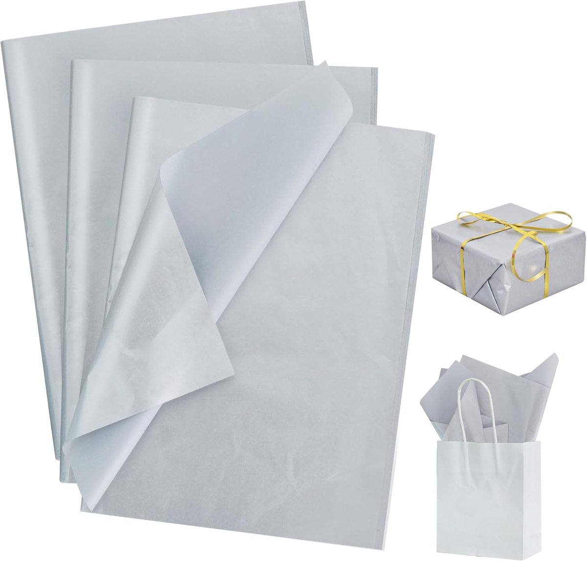 SnelShoppen - 100 Vellen Zilver Tissue Papier 50cm x 30cm - Cadeaupapier voor Verjaardag, Bruiloft, Afstuderen, Valentijn - DIY Bloemstukken en Handge