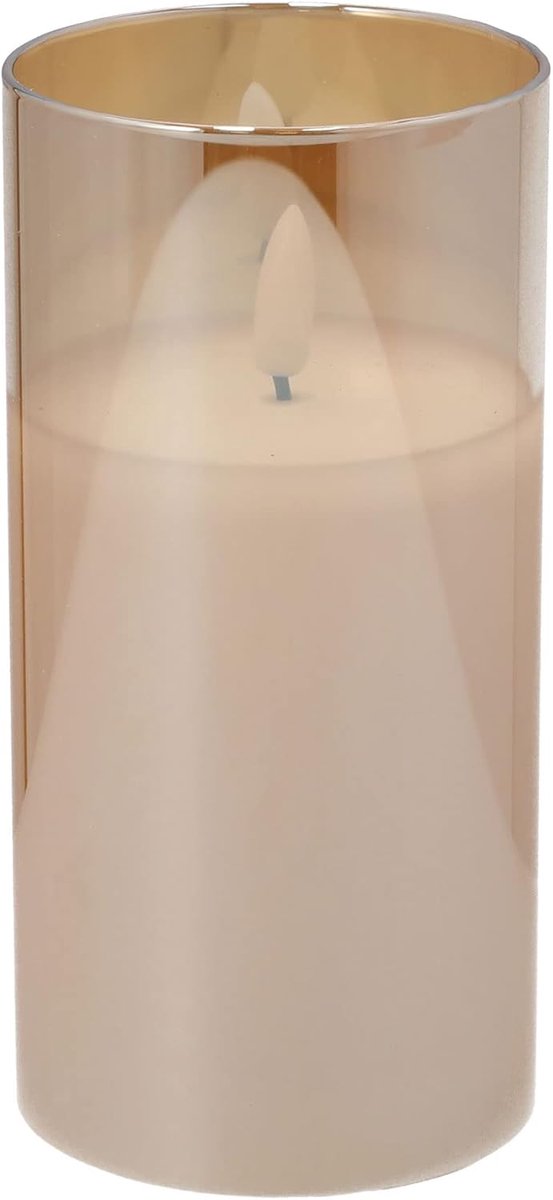 SnelShoppen - LED Wax Kaars in Glazen Houder, Flameless, Realistisch Vlammetje, Batterij Aangedreven, Hoogte 15 cm, Diameter 7.5 cm, Goud, Veilig voor