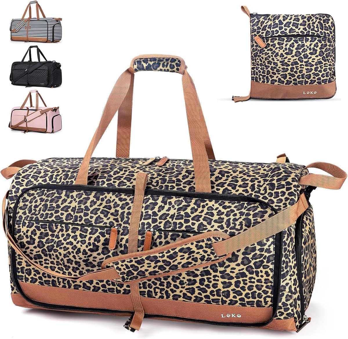 Thijox - Opvouwbare Reistas Dames 80L, Weekendtas met Schoenenvak, Waterdichte Sporttas, Luipaardmotief, Ziekenhuistas, Handbagage, Sportief