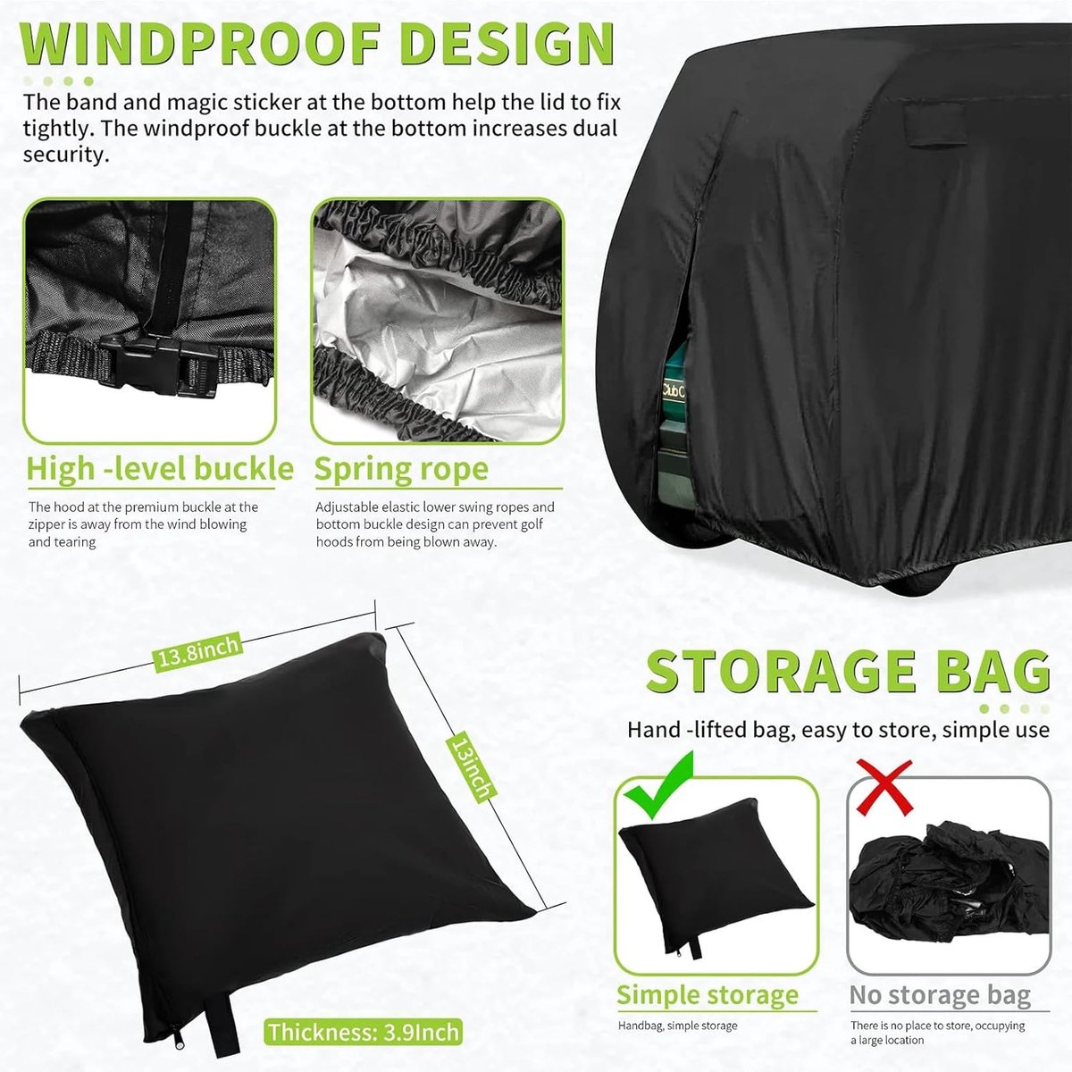 SnelShoppen - Golf Cart Cover - Bescherming voor Golf Buggy - Waterdichte Outdoor Afdekking - 210D Oxford Stof - Geschikt voor 4 Personen - Zwart