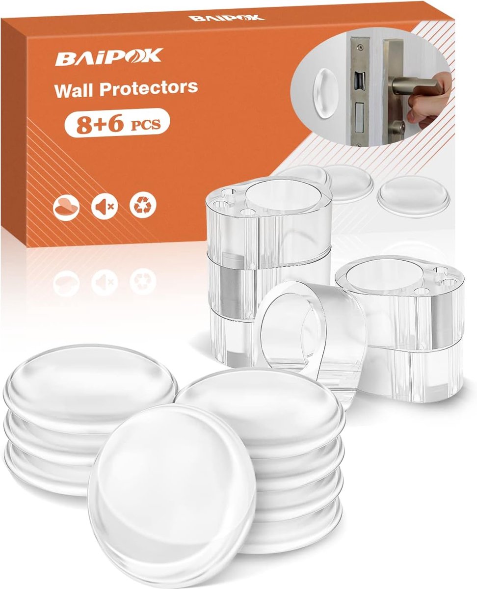 SnelShoppen - Pack van 14 Transparante Deurstoppers - 8 Stuks Ø40mm + 6 Stuks Ø18mm - Schokbestendig, Geluiddempende Deurbuffer voor Badkamer, Meubels