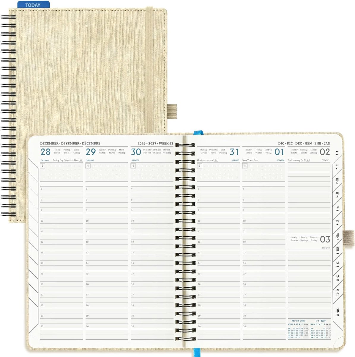 SnelShoppen - Agenda 2026 2027 A5 Boek Kalender - 18 maanden Verticale Weekly Planner - Beige Soft PU Leer - Ideaal voor School en Dagelijkse Planning