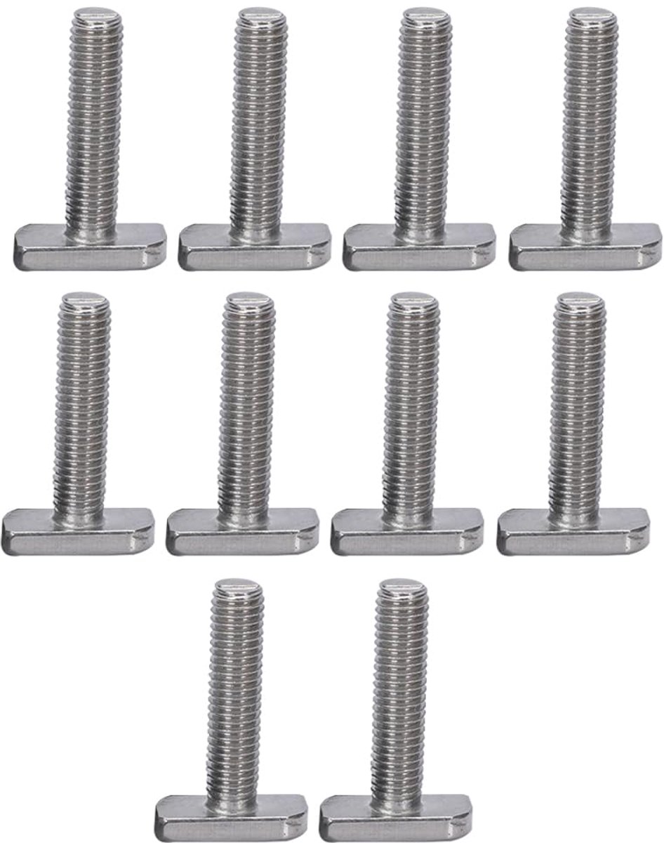 SnelShoppen - 10 Stuks T-Slot T-Bouten met Hexagonale Flensmoeren voor Fietsendrager, RVS, Duurzaam en Corrosiebestendig, Ideaal voor Aluminium Profie