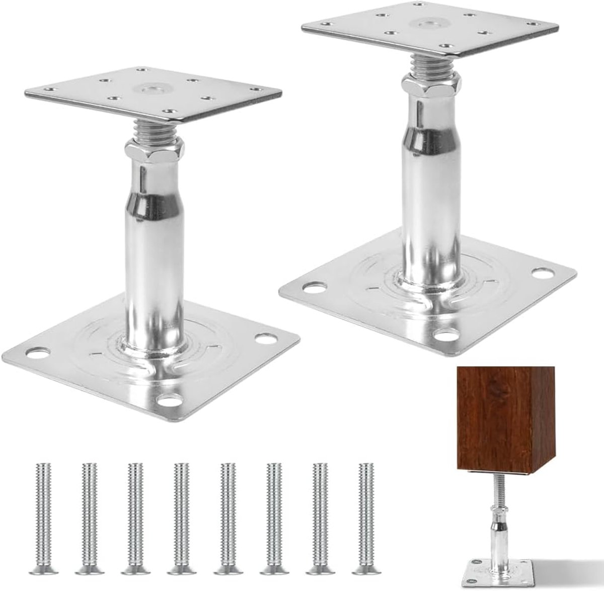 SnelShoppen - Pack van 2 Verstelbare Postdragers 100-150mm, Gegalvaniseerd voor Schroefmontage, Ondersteuningsvoet voor Tuin, Carport, Pergola, Hekwer