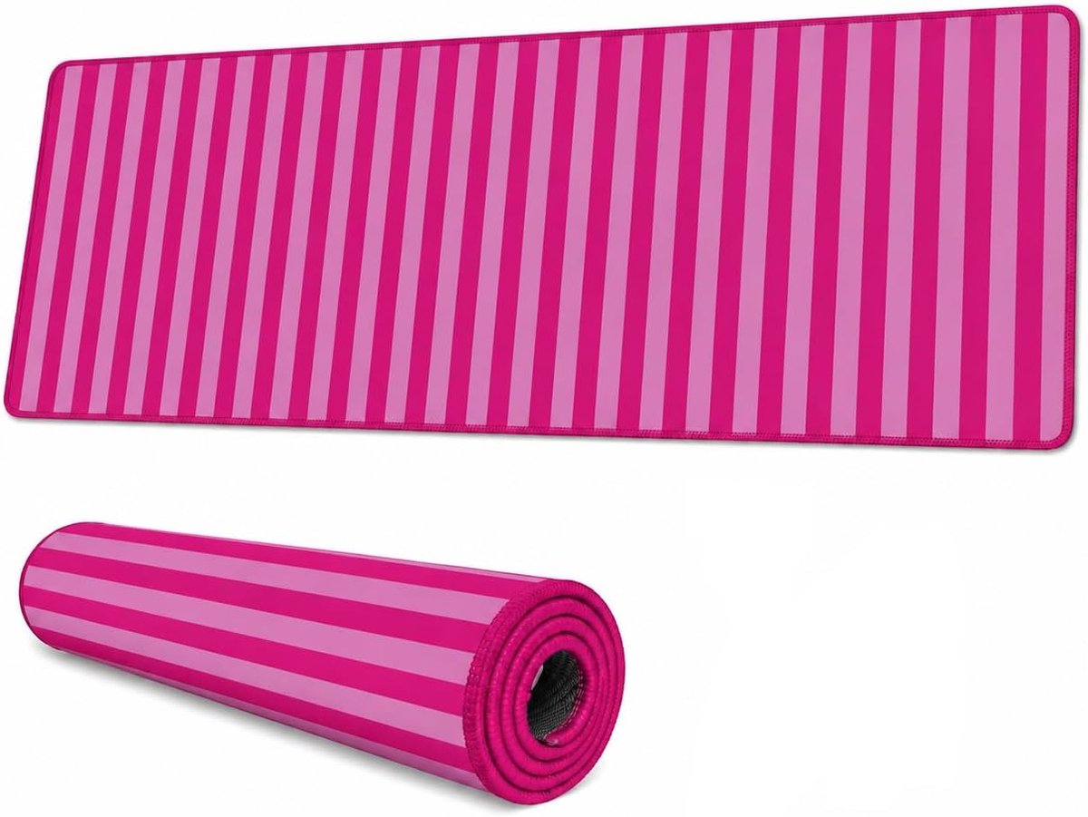 SnelShoppen - Zartrosa Gestreepte XXL Muismat 800x300mm - Antislip Bureauonderlegger voor Gaming en Kantoor - Zachte Bureaumat met Oprolbaar Ontwerp e
