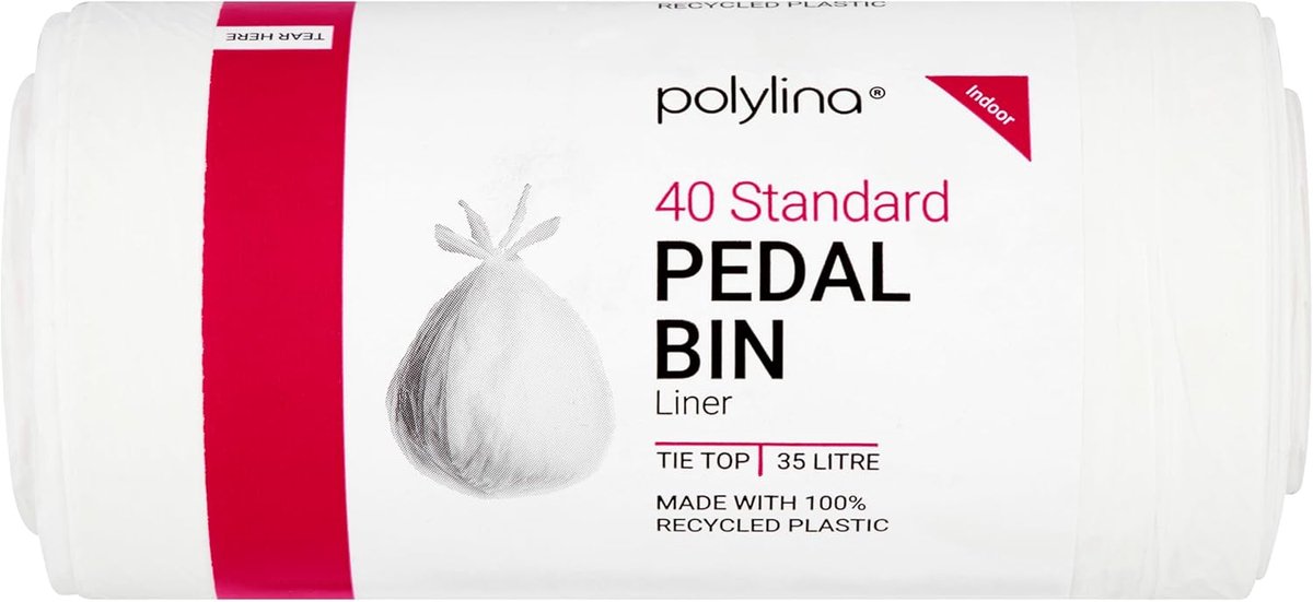 SnelShoppen - 35L Pedal Bin Bags - 40 Stuks Witte Afvalzakken - Gerecycled Plastic - Sterk en Lekvrij - Keuken, Tuin, Feest en Grote Binnenbakken