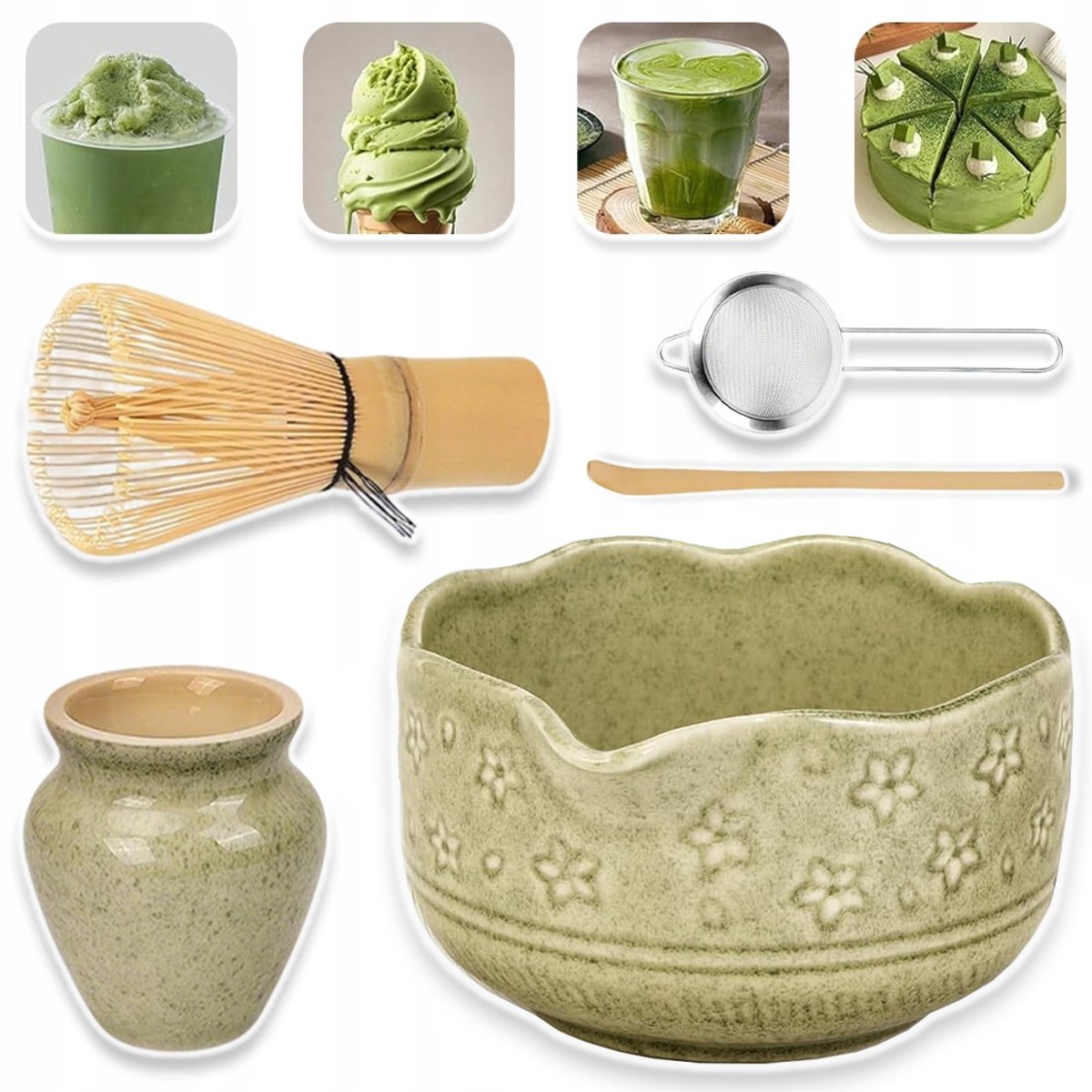 Complete Matcha-Maakset Met Bamboe Garde En Keramische Kom - Inclusief Lepel Zeef En Standaard Gladde Afwerking Gemakkelijk in Gebruik - Perfect Cadeau Voor Theeliefhebbers