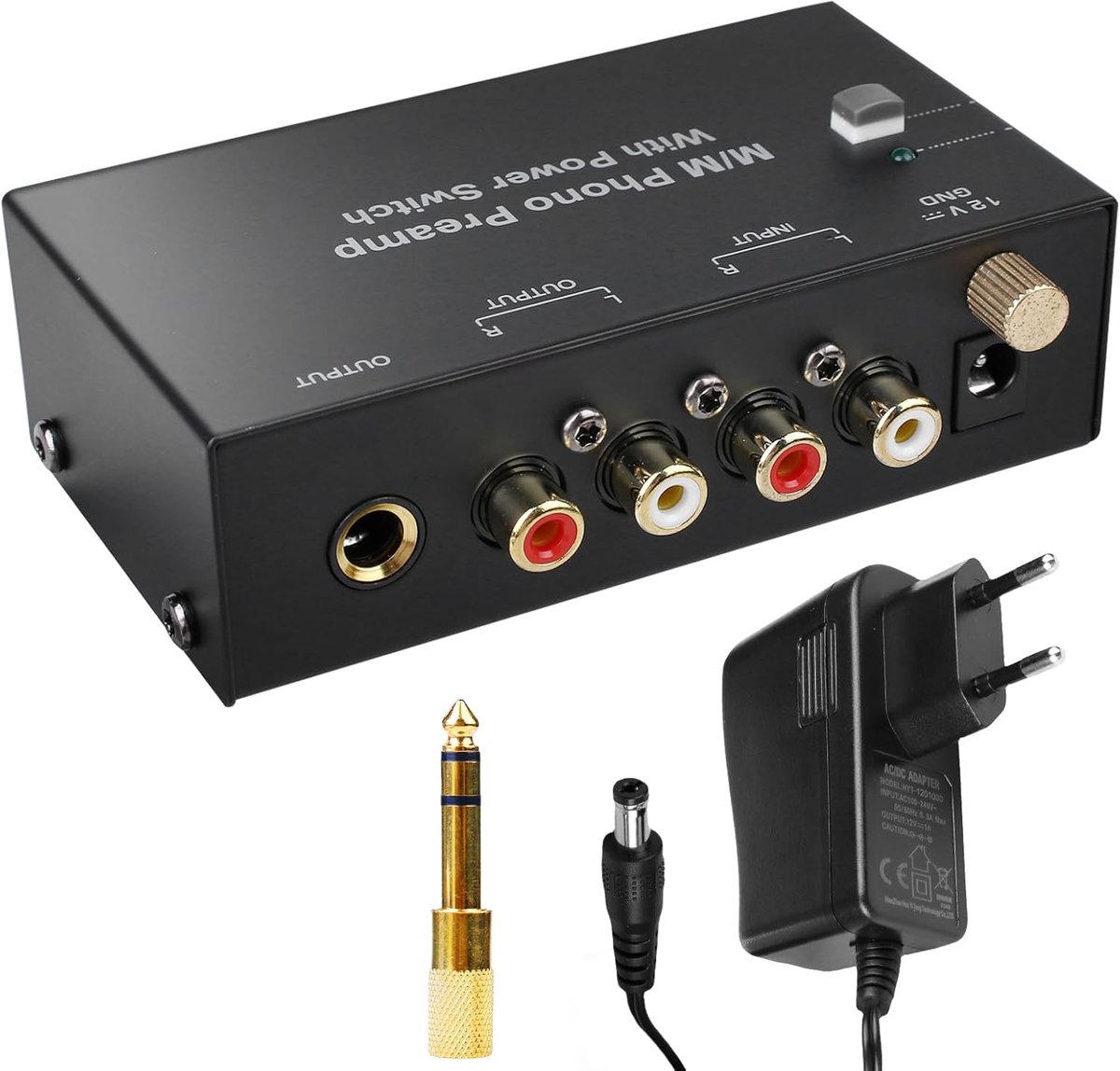 SnelShoppen - Phono Record Player Preamp - Compact Stereo Versterker met MM Scan System, RCA In- en Uitgang, Zwarte Geluidsversterker voor Turntables