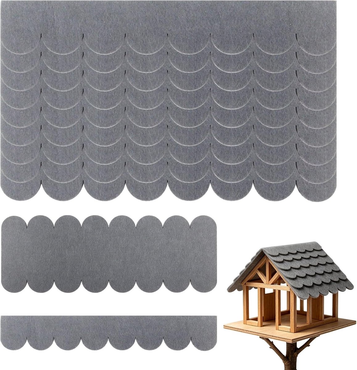 SnelShoppen - 36 Stuks Mini Dakshingles voor Vogelhuis - Waterdicht, Zelfklevend, Grijs Dakvilt voor Nestkast, Insectenhotel, Doe-Het-Zelf Vogelhuisje