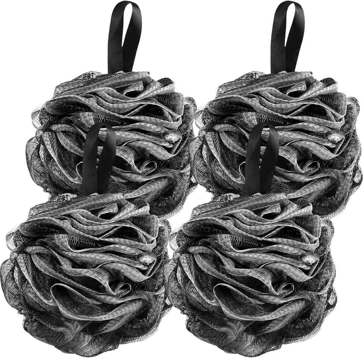 SnelShoppen - 4 stuks Douchespons, Zwart, 13 cm Badsponzen, 60 g Wasspons voor Rijk Schuim, Met Ophanglus, Ideaal voor Thuis, Op Reis en in Hotels