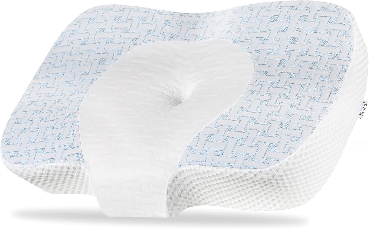 SnelShoppen - Ergonomisch Nek Kussen van Geheugenfoam - Verstelbaar Hoofdkussen voor Nek- en Schouderpijn - Perfect voor Zijslapers - Blauw