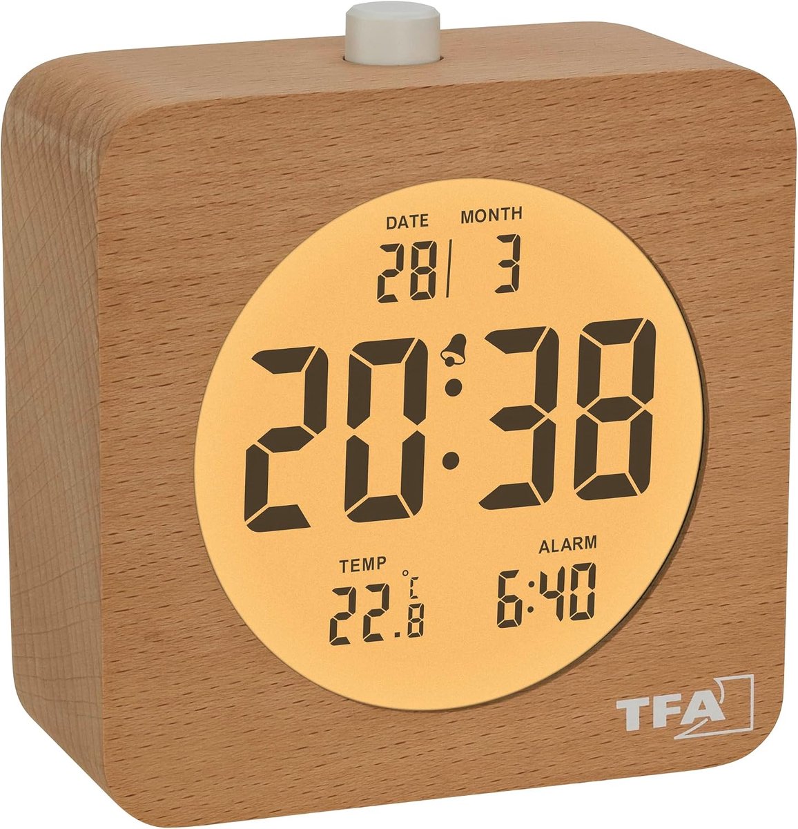SnelShoppen - Houten Alarm Klok met Temperatuurweergave - Beukenhout - LCD Display - Batterij Aangedreven - Bruin - Stijlvolle Bedside Klok voor Slaap