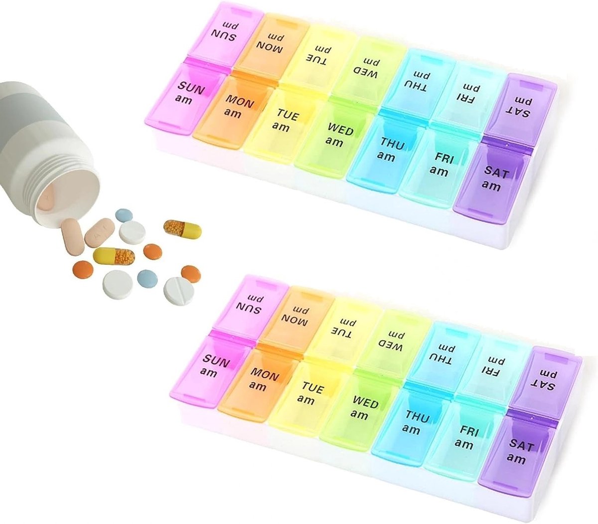 Medicijnbox 7 dagen met 2 vakken voor ochtend en avond - Pillendoos voor vitaminen en visolie - Praktische weekvoorraad
