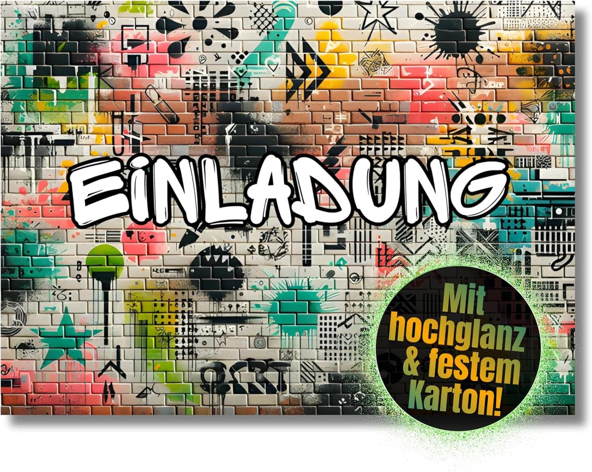 SnelShoppen - 12 Graffiti Kinder Verjaardagsuitnodigingen voor Jongens, A6 (10.5 cm x 14.8 cm), Feest, Uitnodiging, Kinderen, Verjaardagsfeest