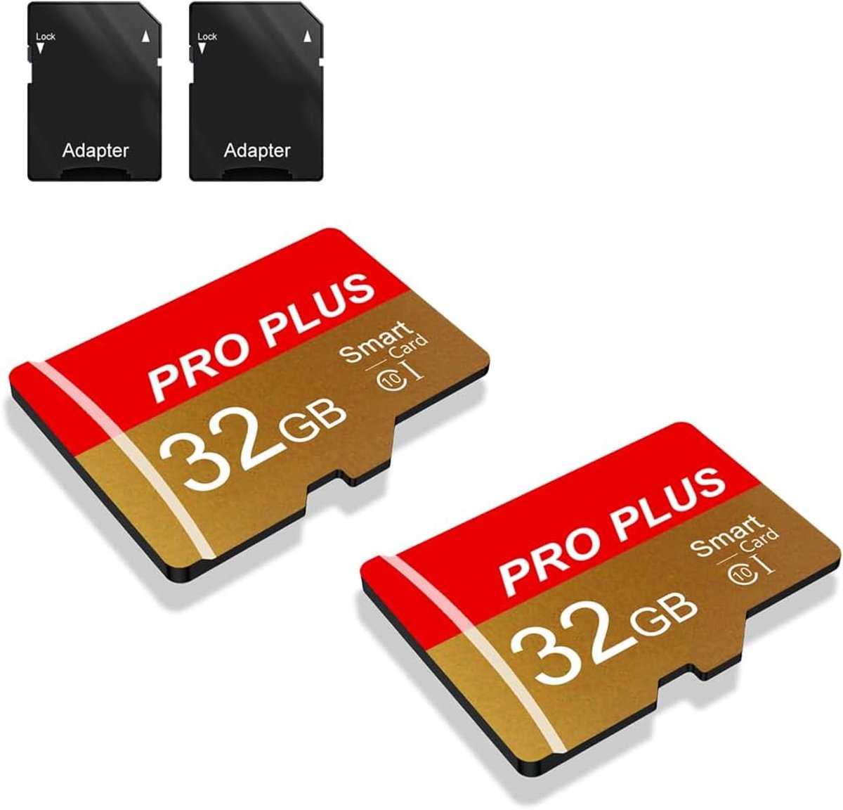SnelShoppen - 2 Pack SD Geheugenkaart 32GB met SD Adapter, UHS-I A1 C10, TF Kaart voor Tablet, Mobiele Telefoon, Camera, Auto Radio en Game Console