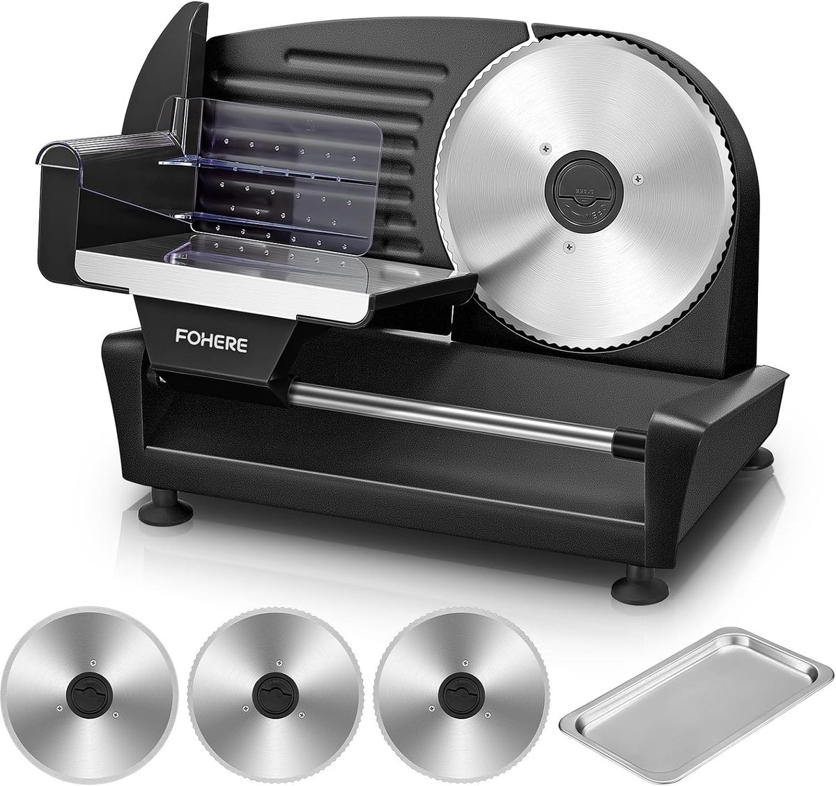 SnelShoppen - 250 Watt Elektrische All-purpose Slicer - RVS Broodsnijmachine met 3 Snijbladen - Verstelbare Dikte 0-15mm - Ideaal voor Vlees, Kaas, Gr