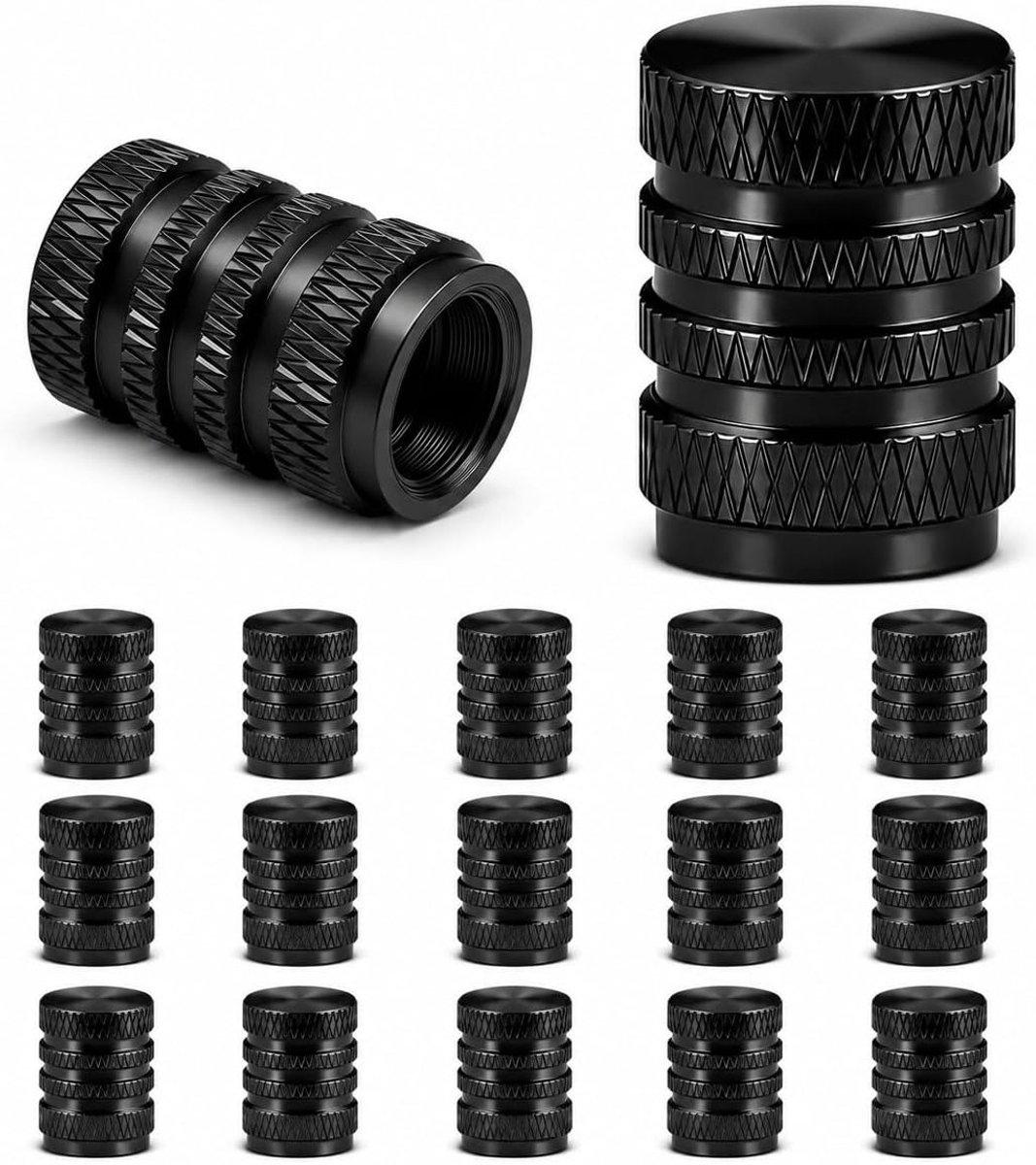 16 stuks zwarte ventieldoppen voor auto, motorfiets en fiets - Universele metalen ventieldeksels, stofdicht en roestvrij voor optimale bescherming
