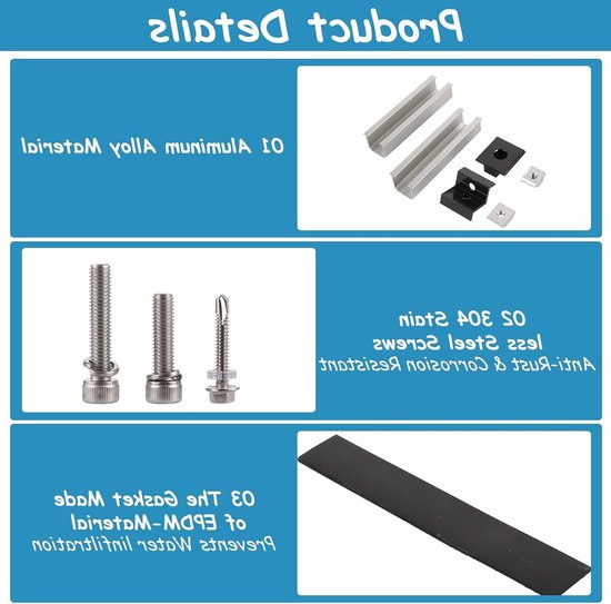 Set van 6 Solar Panel Beugels met 12cm Aluminium Profiel, Verstelbare Steunen voor Trapeziumdaken en Metalen Daken, Inclusief Rails en Accessoires — afbeelding 2
