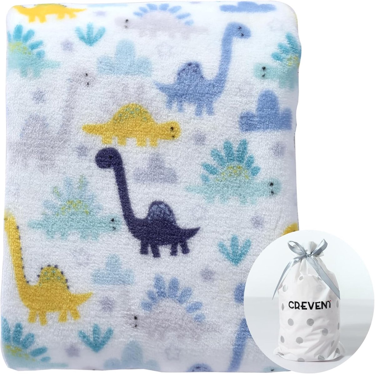 SnelShoppen - Gezellige Pluizige Warme Fleece Babywieg Deken 75 cm x 100 cm voor Jongens en Kleine Kinderen met Dinosaurus Motief voor Wieg en Kinderw