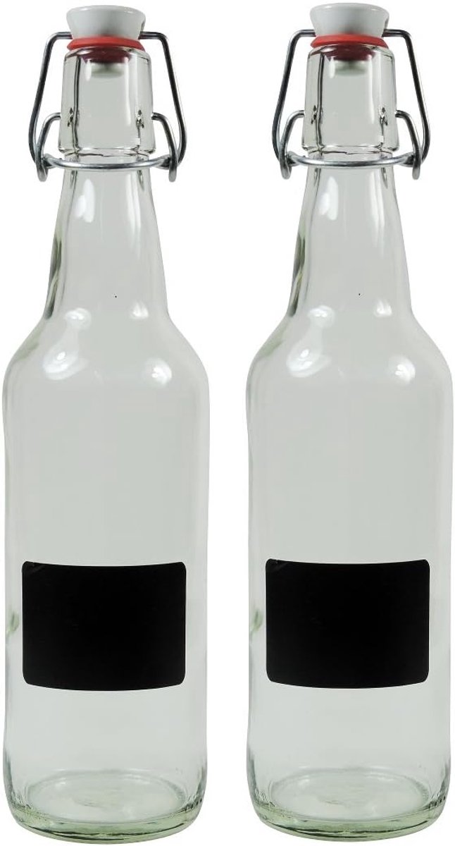 SnelShoppen - 2x Lege Glazen Fles 500ml met Porseleinen Sluiting, Perfect voor Liqueur, Sap, Olie, Gin, Water en Meer - Inclusief 2 Labels voor Makkel